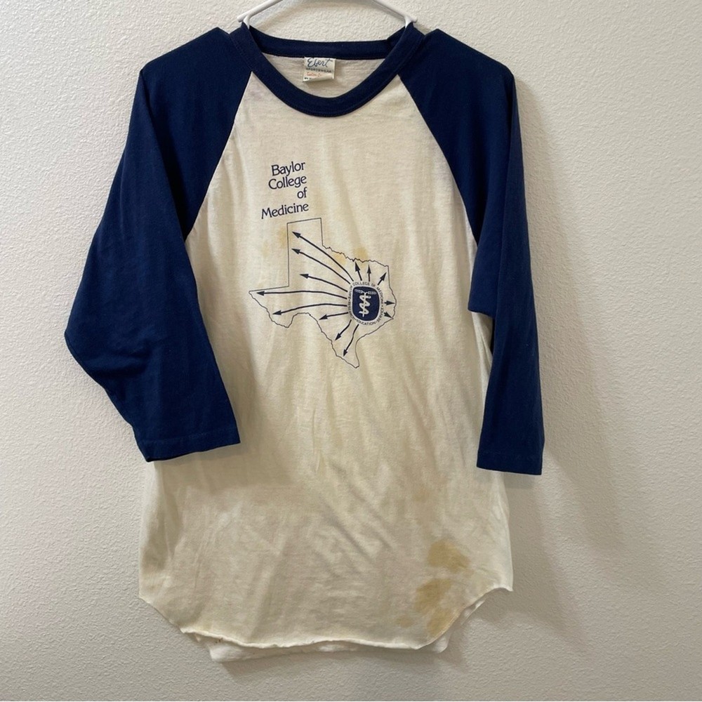 Baylor college of medicine ringer shirt vintage white blue xl