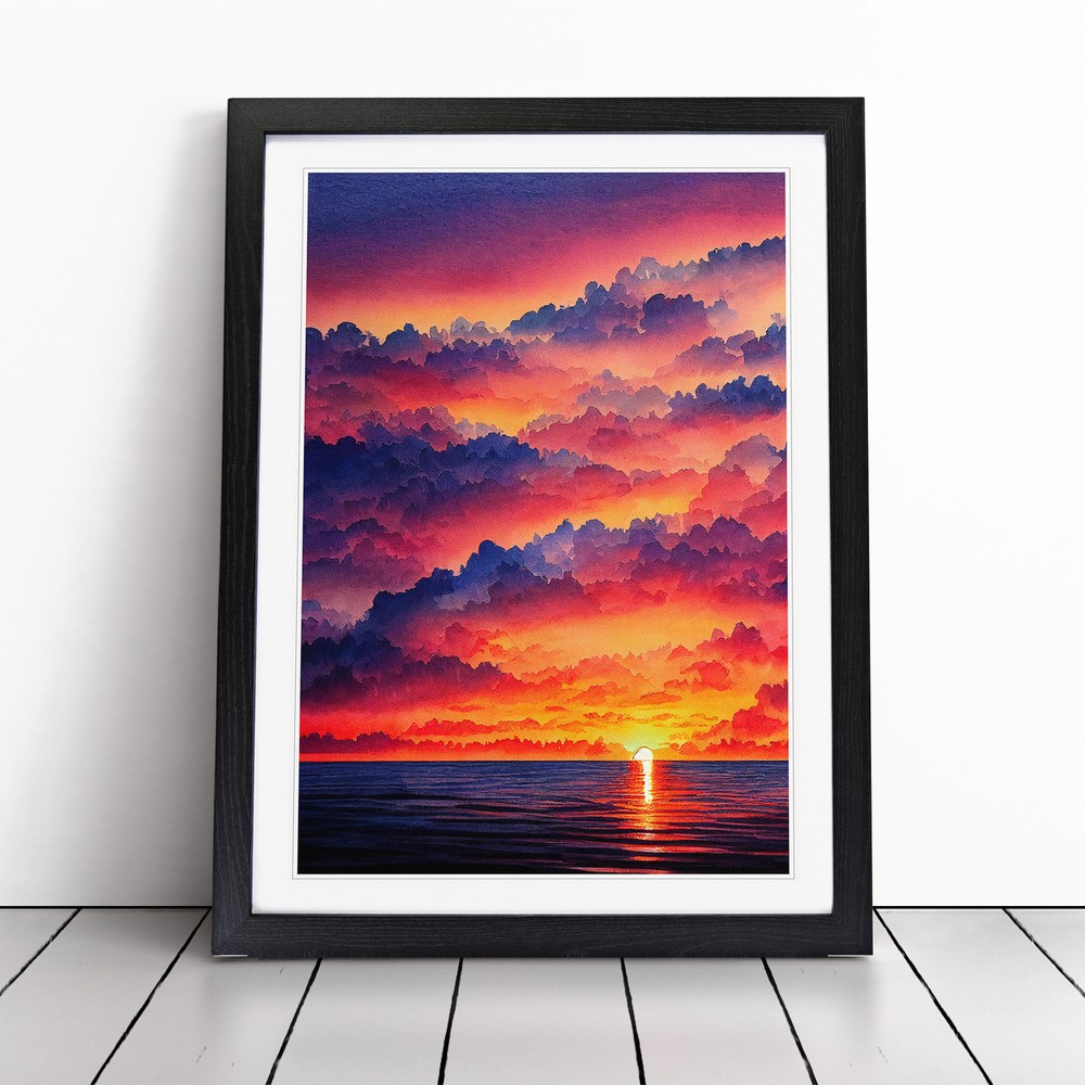 Striking Ocean Sunset No.5 Wall Art Print Framed Canvas Picture Poster Decor