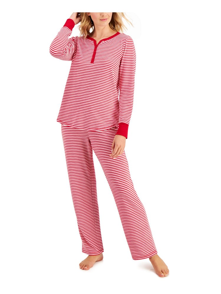 CHARTER CLUB Intimates Red Solid Elastic Waistband Striped Sleep Pants L