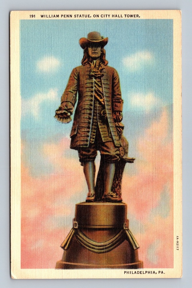 Vintage William Penn Statue Postcard Philadelphia City Hall Tower PA