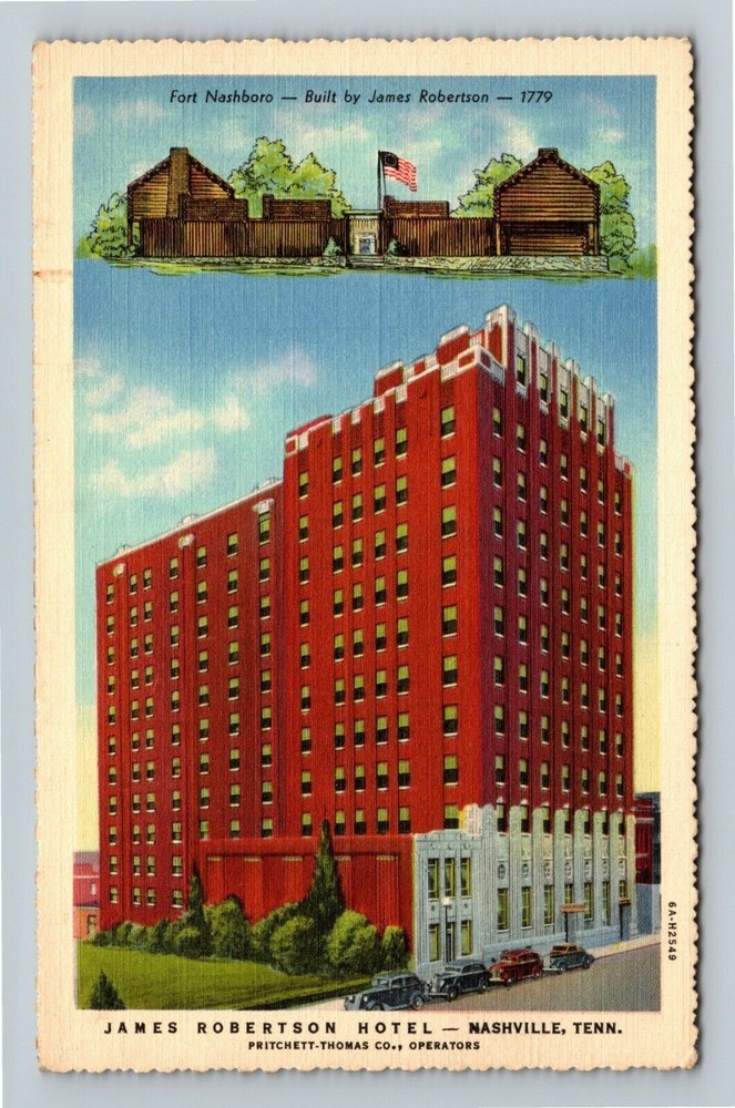 Nashville TN-Tennessee James Robertson Hotel inset Fort Nashboro Old Postcard