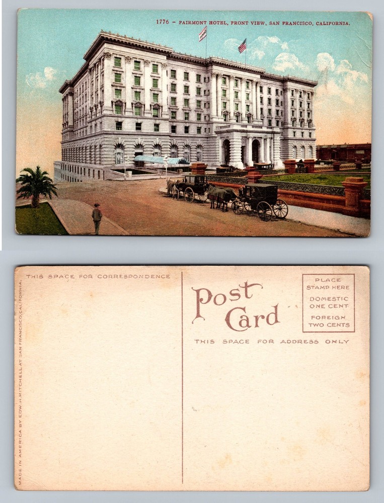 San Francisco, CA-California Fairmont Hotel Horse Carriage View Vintage Postcard