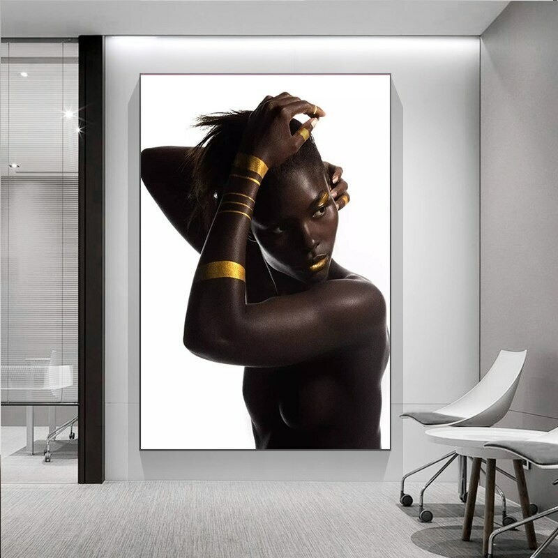 Black Gold African Sexy Woman Canvas Painting Wall Art Poster Prints Art Picture