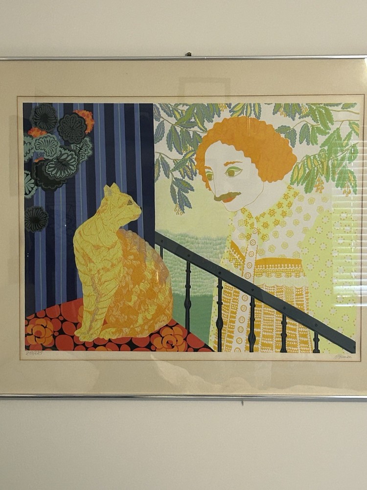 Rare Limited Edition Serigraph/hand Signed Man With A Cat