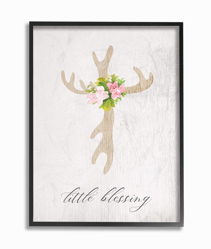 The Room By Stupell Floral Antler Cross Little Blessing Baby Typography Frame...