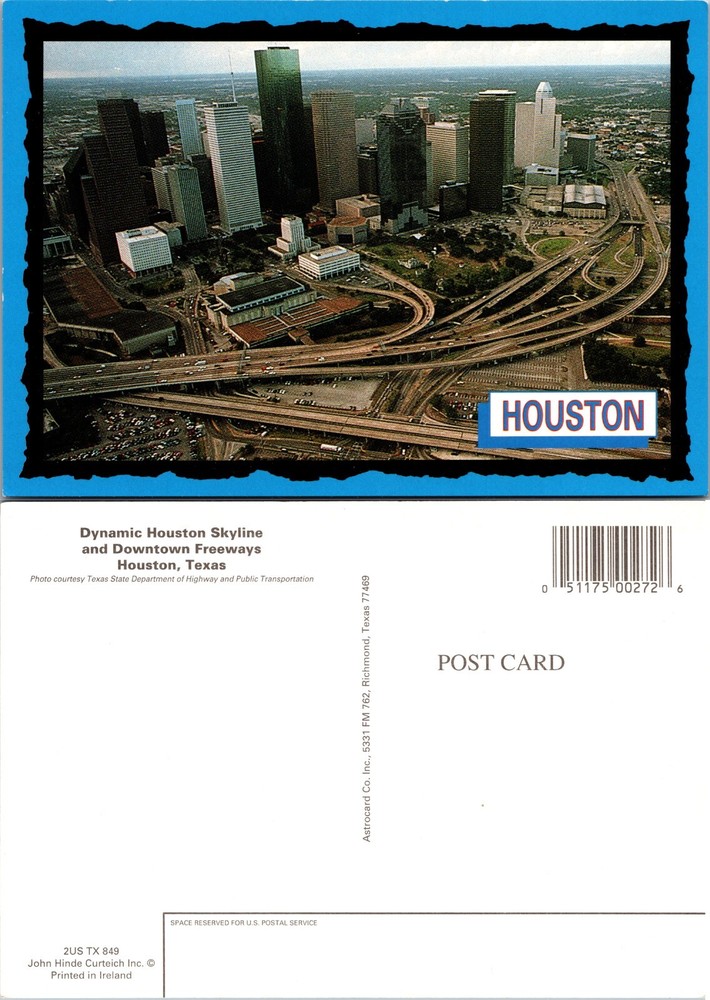 Continental Houston Texas TX Skyline Downtown Freeways Postcard