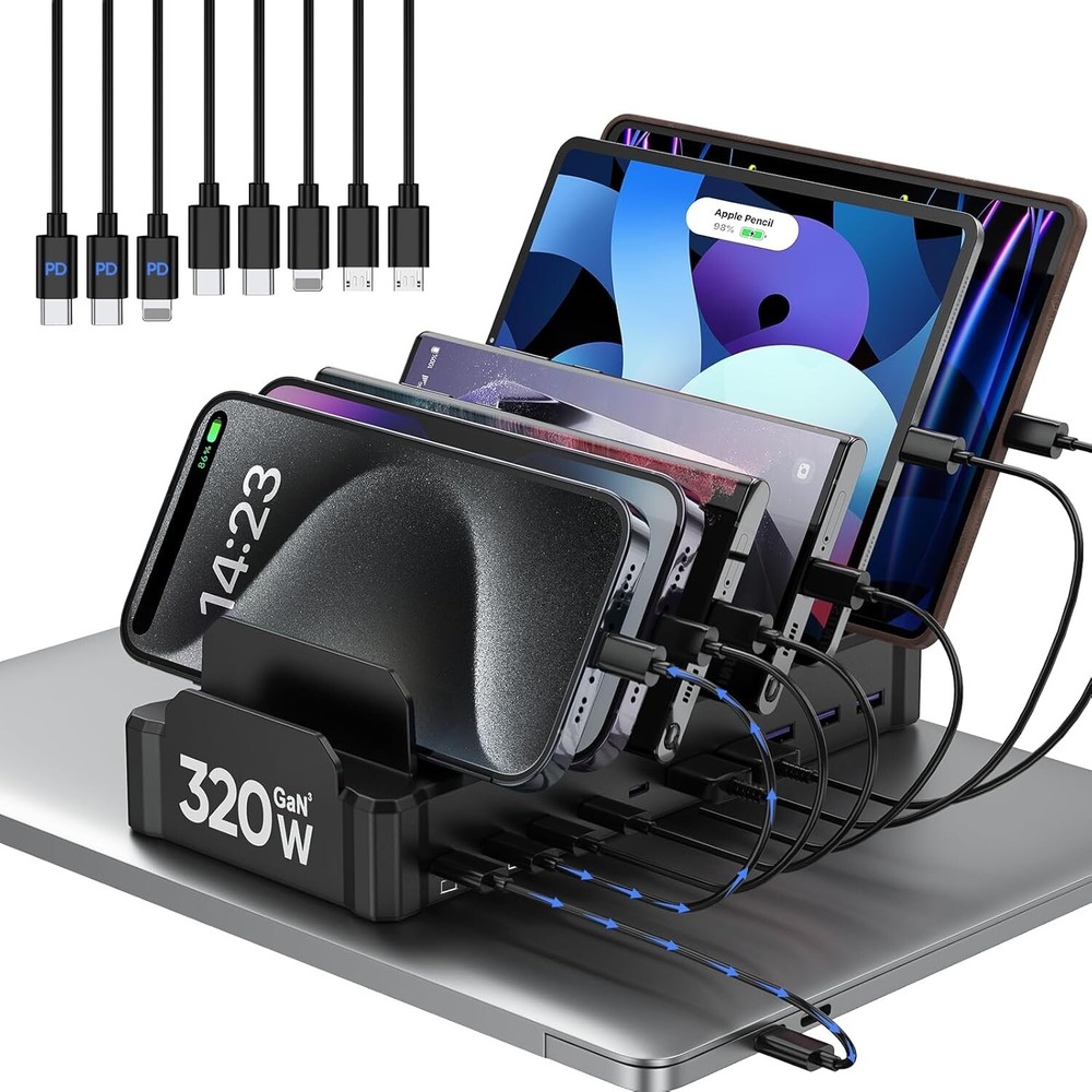 65W Dual USB-C Fast Charging Hub with 10 Ports - Compact Durable Charging Station  