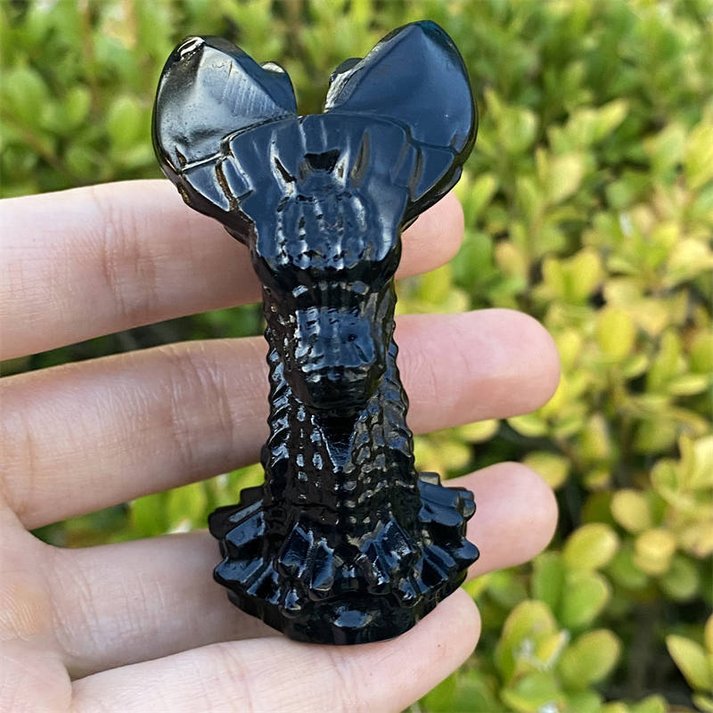 Natural obsidian dragon hand carved Quartz Crystal skull Reiki Healing