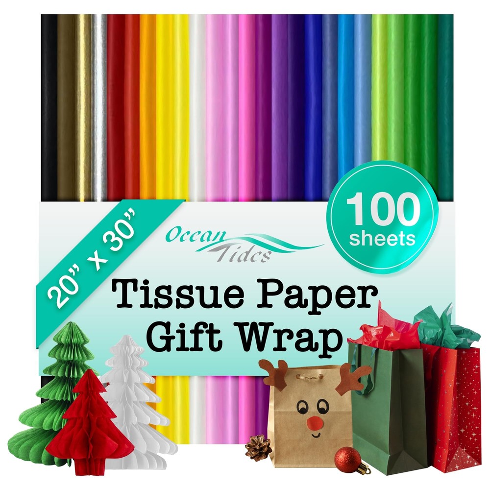 Gift Wrapping Tissue Paper - 100 Sheets Bulk Tissue Paper, Stylish Elegant Pa...