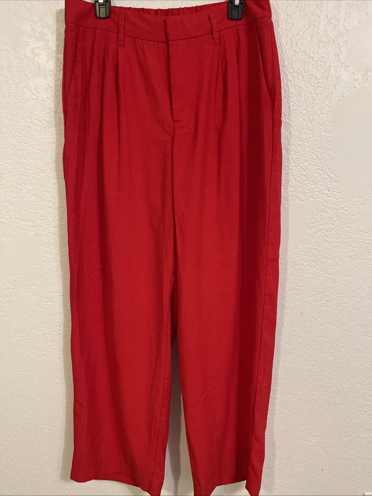 A New Day Dress Pants Stretch Womens Sz 10 Red Polyester Blend Pockets Mid Rise