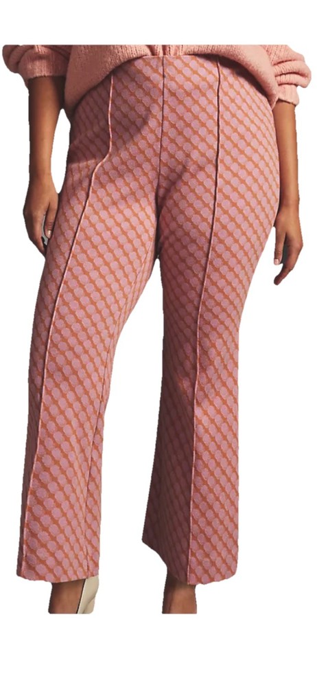 Maeve Anthropologie Margot Kick Flare Cropped Pull-on Pants Pink Orange Small