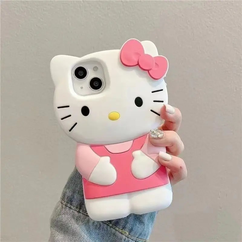 Cute Hello Kitty Pink & Rilakkuma Soft Case for iPhone 17 16 15 14 13 12 11 Pro