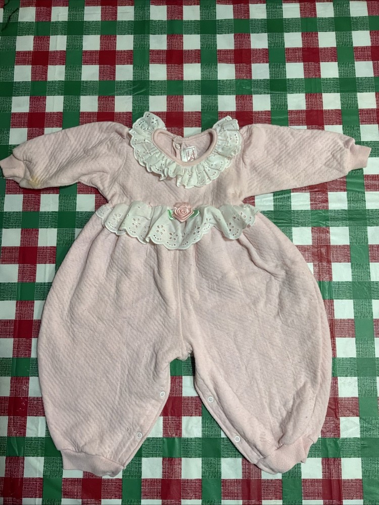 Vintage Buster Brown floral Lace BUBBLE ROMPER Girls Pink Outfit 18 Months USA