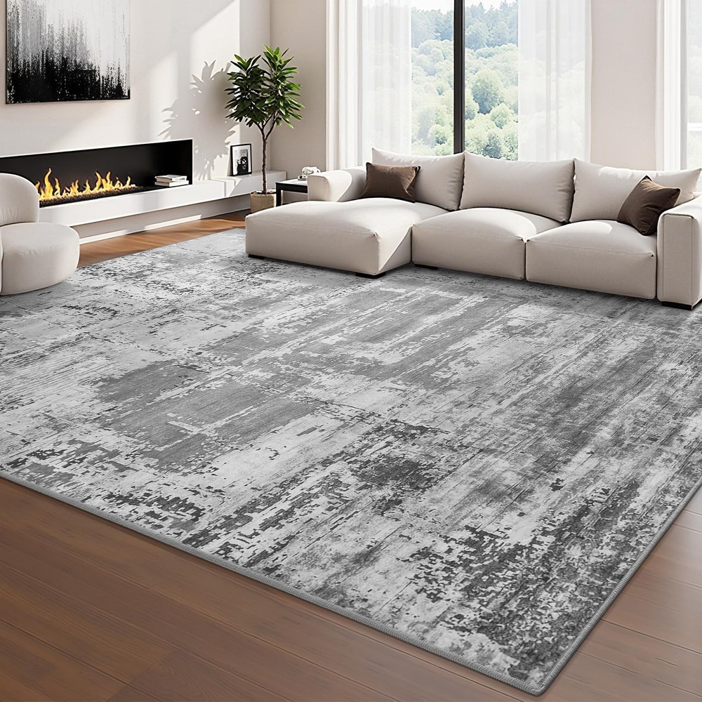 Living Room Rug 6x9 Large Rug Grey Area Rugs Non Slip Washable Rugs for Bedro...