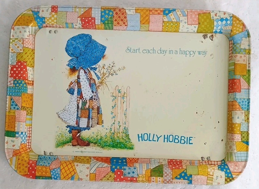 Holly Hobbie Vintage Metal Tin Tray Breakfast in Bed TV Lap Table Folding Legs