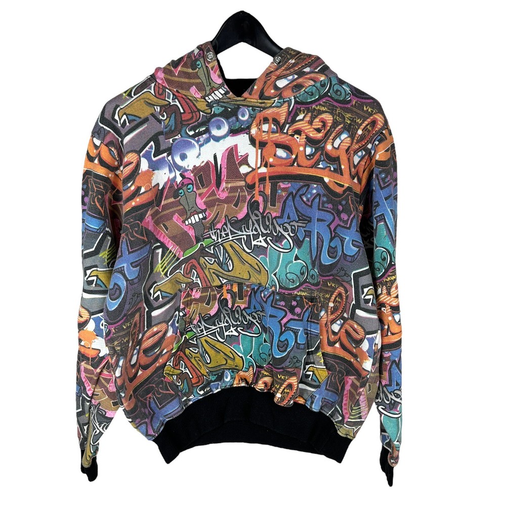 Mens Y2K Massive Brand All Over Print Graffiti Abstract Hoodie Size S-image