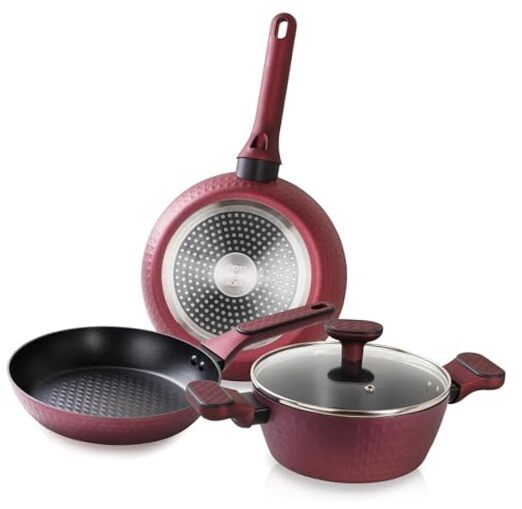 4 Piece Nonstick Cookware Set, Small Pots And Pans Set Non 4 Pcs Burgundy