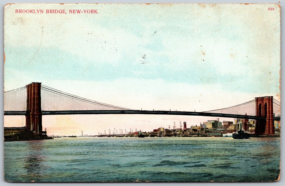 1910 Brooklyn Bridge New York City Skyline ANTIQUE Postcard