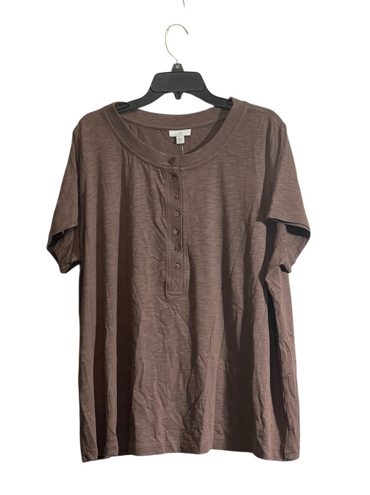 NWT J Jill Shirt 2X Light Brown Short Sleeve Henley Jersey Tee Top Casual