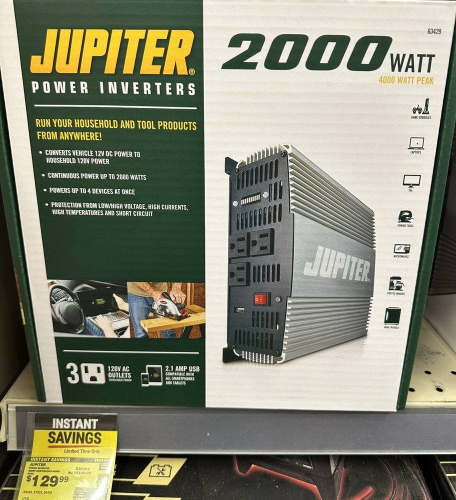 Jupiter 2000W Power Inverter 12V to 120V – 4000W Peak – NEW! Working w/ Cables