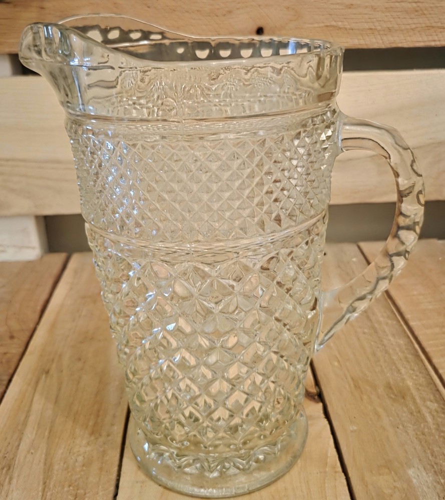 Vintage Anchor Hocking Wexford Crystal Glass Pitcher 64 Oz Diamond Nice