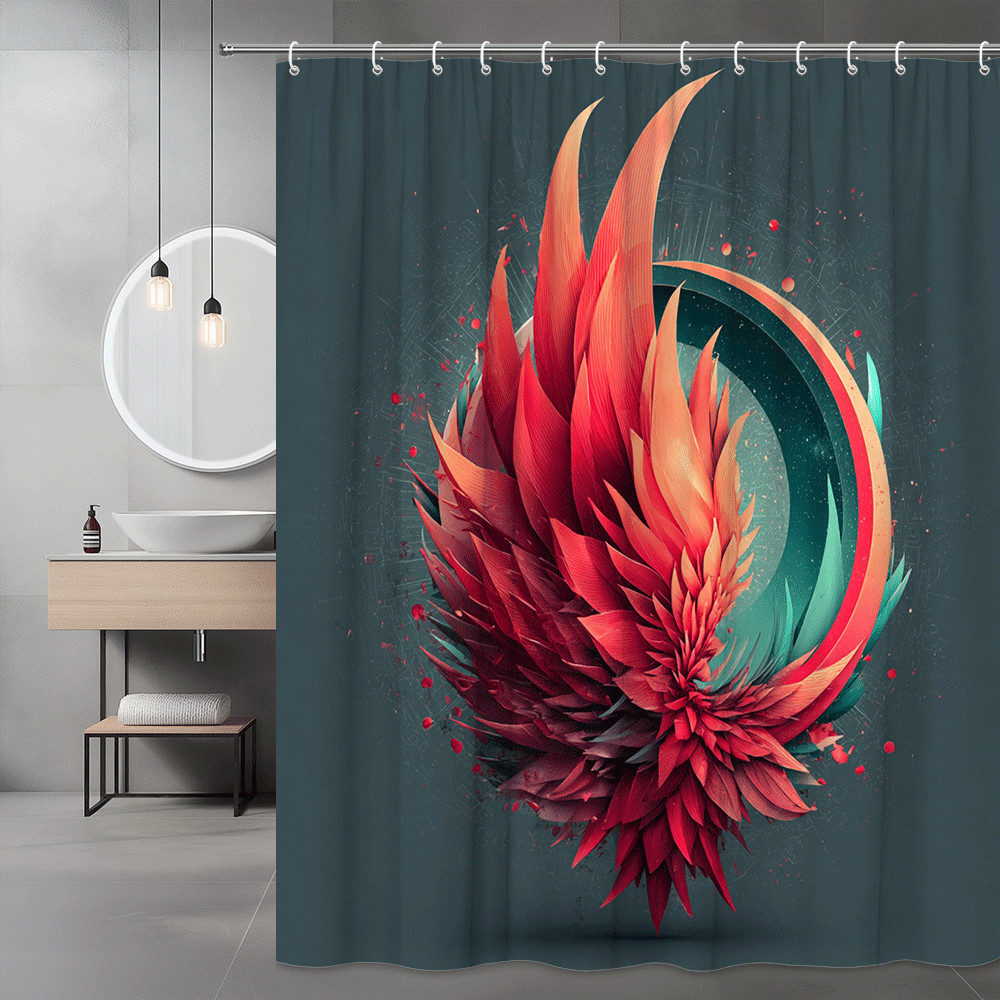 Abstract Floral Art Shower Curtain Red Teal Graphic Print
