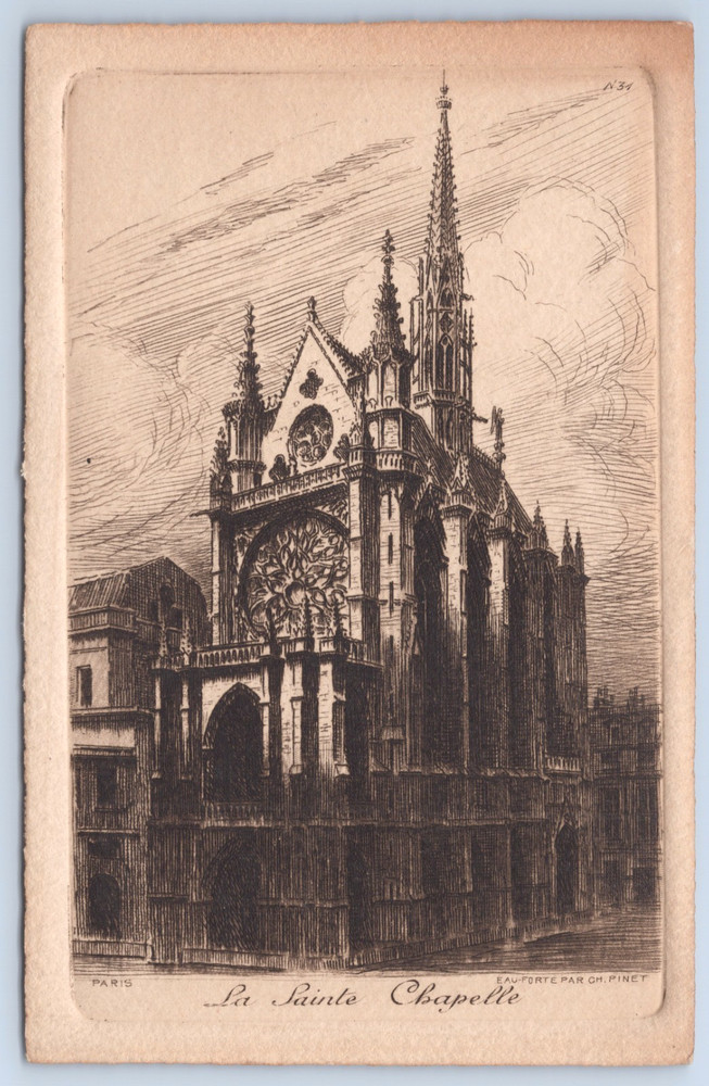 France Paris La Sainte-Chapelle Charles Pinet Etching Postcard