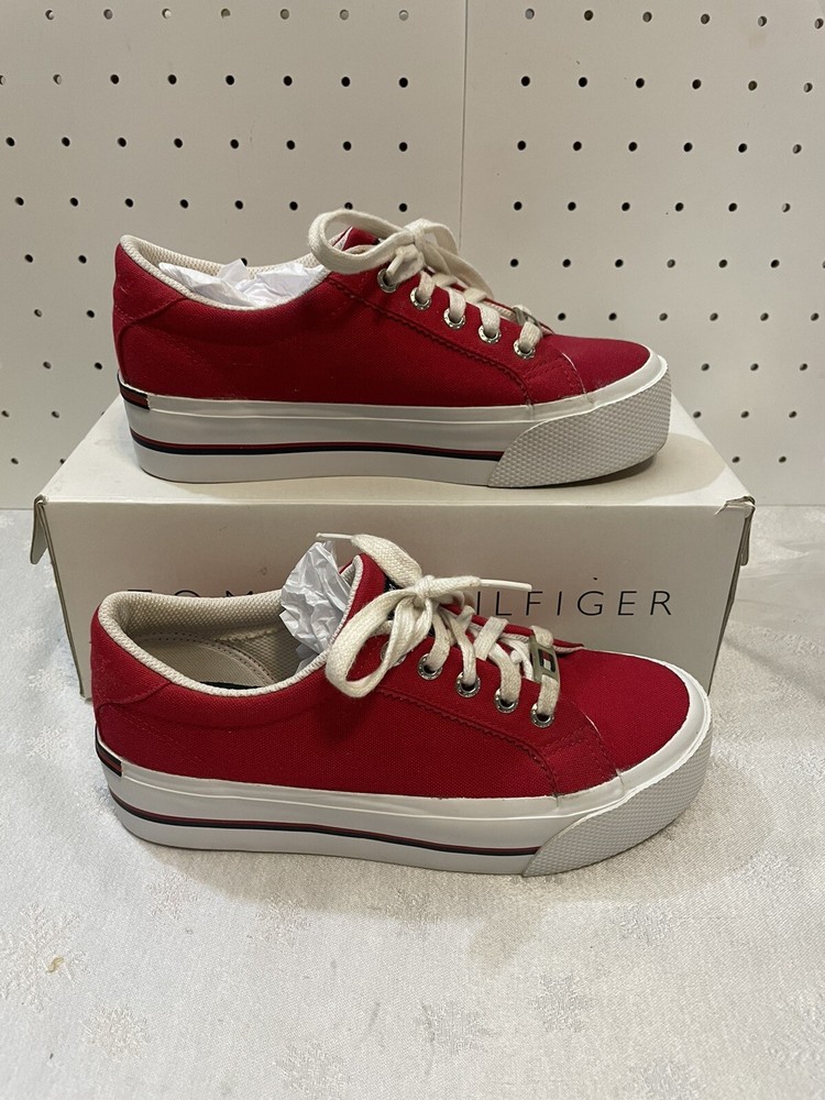 Tommy Hilfiger Womens Red Canvas Sneakers Size 6.5 Only 30