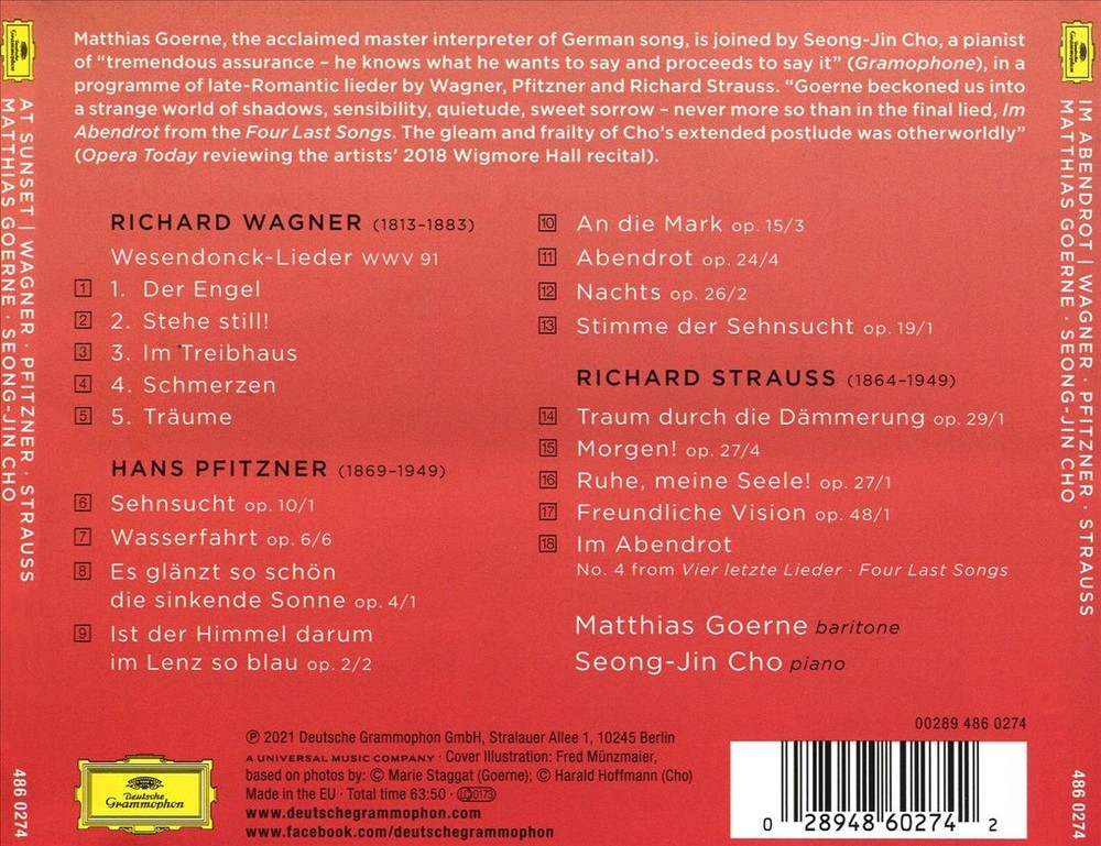 Matthias Goerne / Seong-Jin Cho Im Abendrot: Wagner, Pfitzner, Strauss New Cd