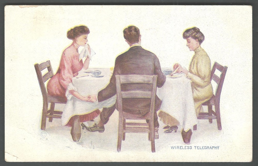 WIRELESS TELEGRAPHY c. 1910s P.C.K. Koeber Postcard ROMANCE ROMANTIC  RISQUE