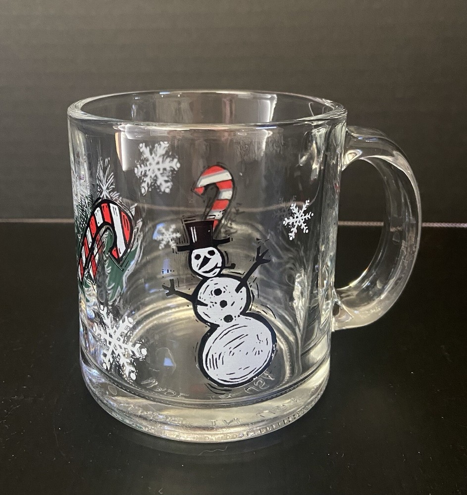 Starbucks Glass Snowman Coffee Cup Mug Christmas Holiday Clear Winter Candy Cane