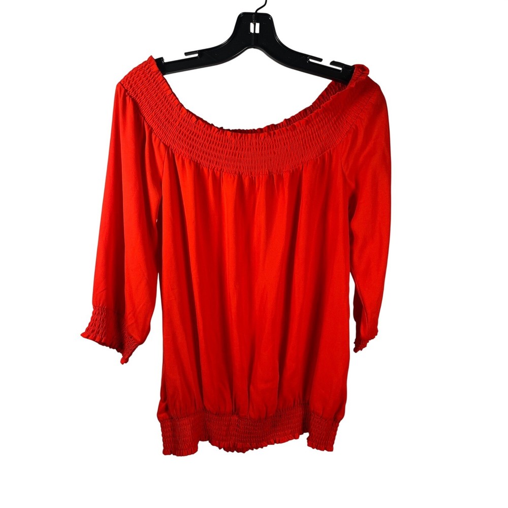 SoHo New York Company Jeans Red Off The Shoulder Smocked 3/4 Sleeve Top XS