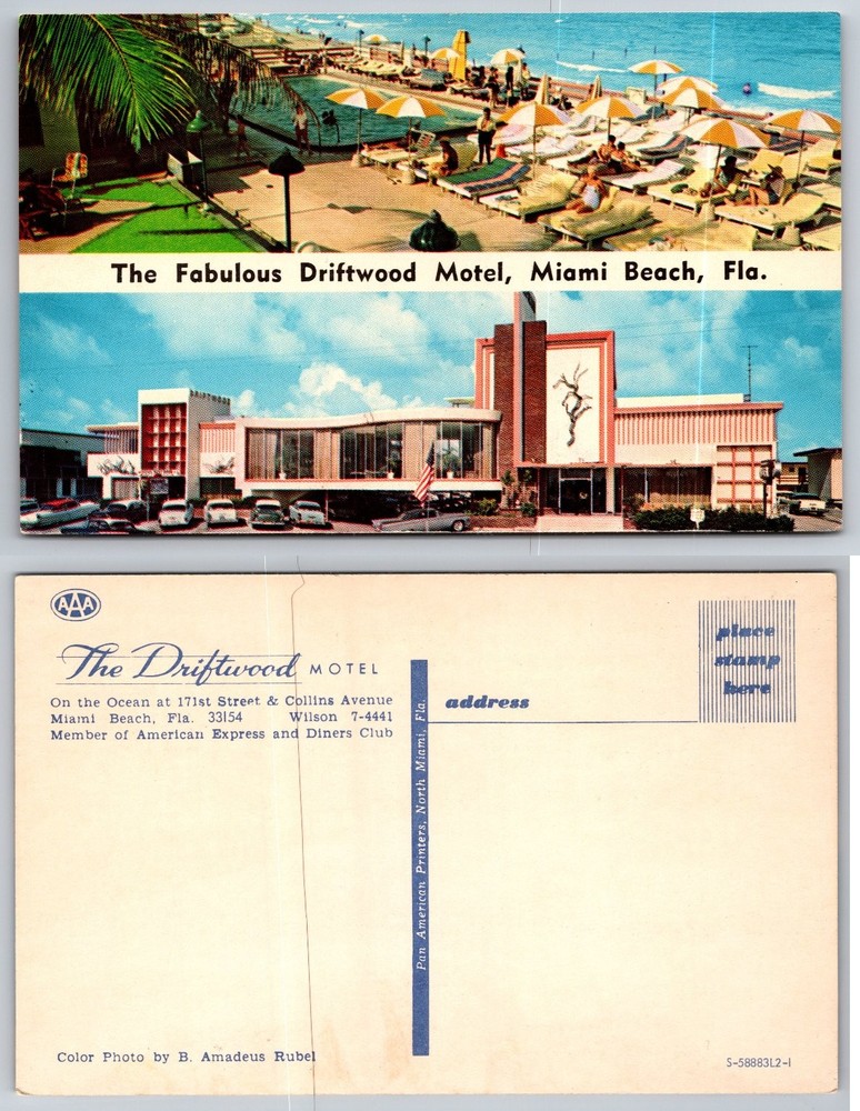 Vintage Driftwood Motel Miami Beach FL Postcard - Mid-Century Modern Chrome