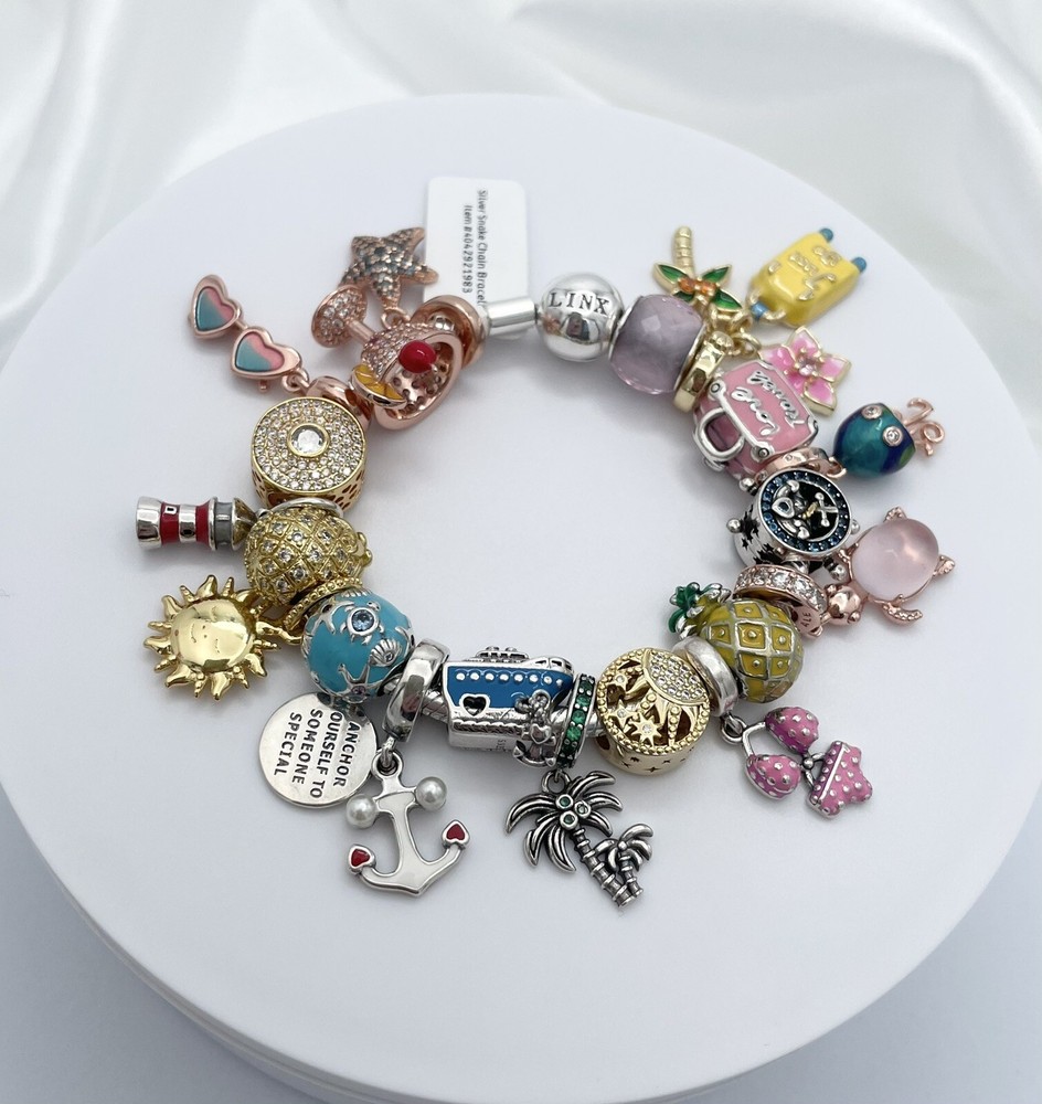 Linx Snake Chain Bracelet with Cruise Travel Vacation Themed Charms