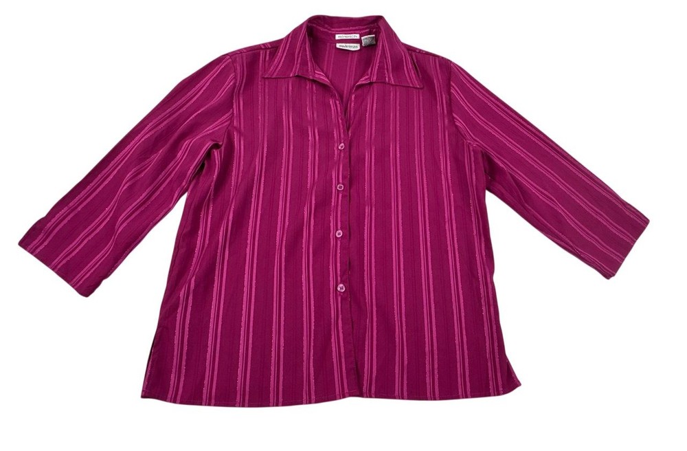 Apparenza Magenta Y2K Glamour Stretch Preppy Button Up Blouse. Women's - Size M