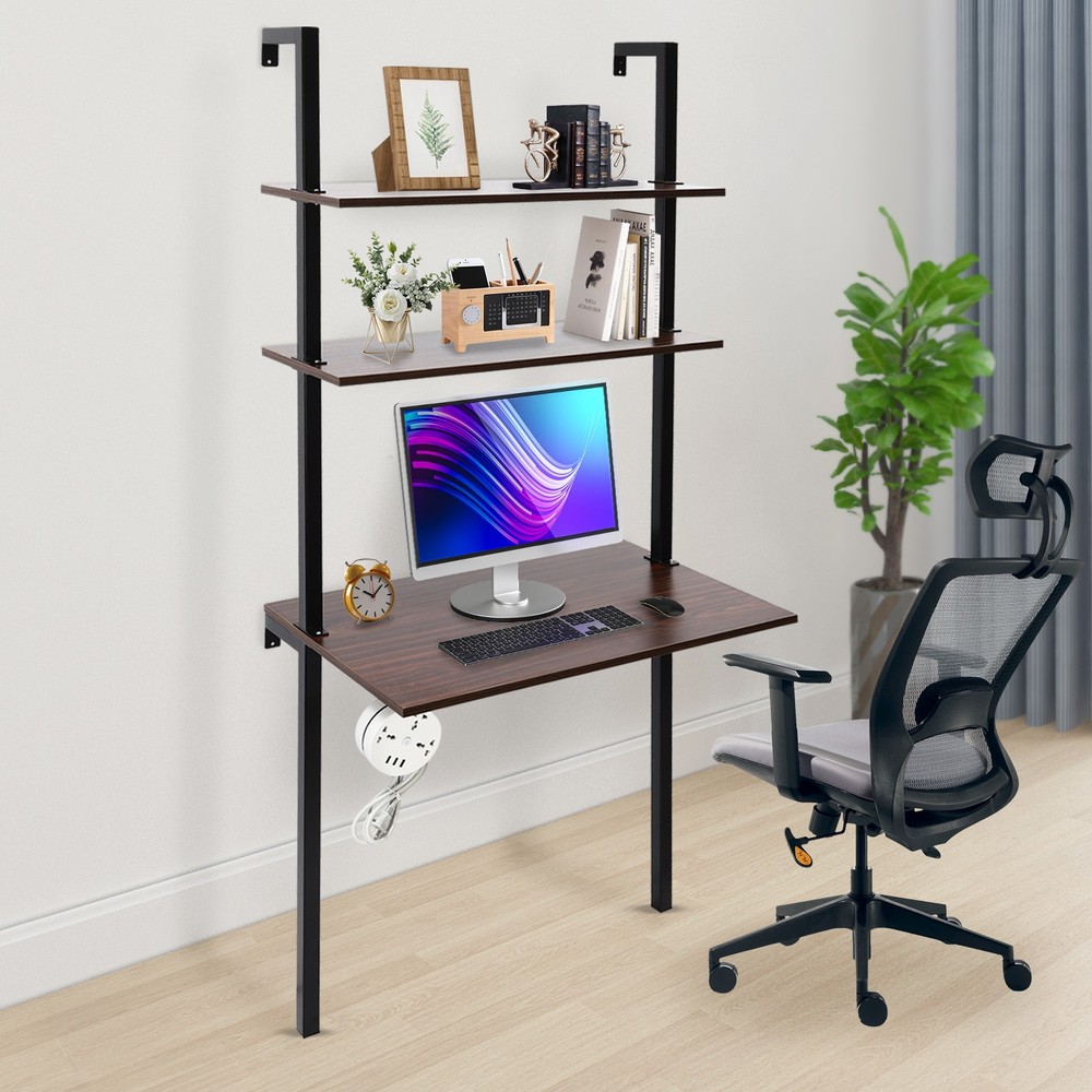Wall Mount Writing Table Space-saving Desk With Storage Bookshelf Floating Shelf