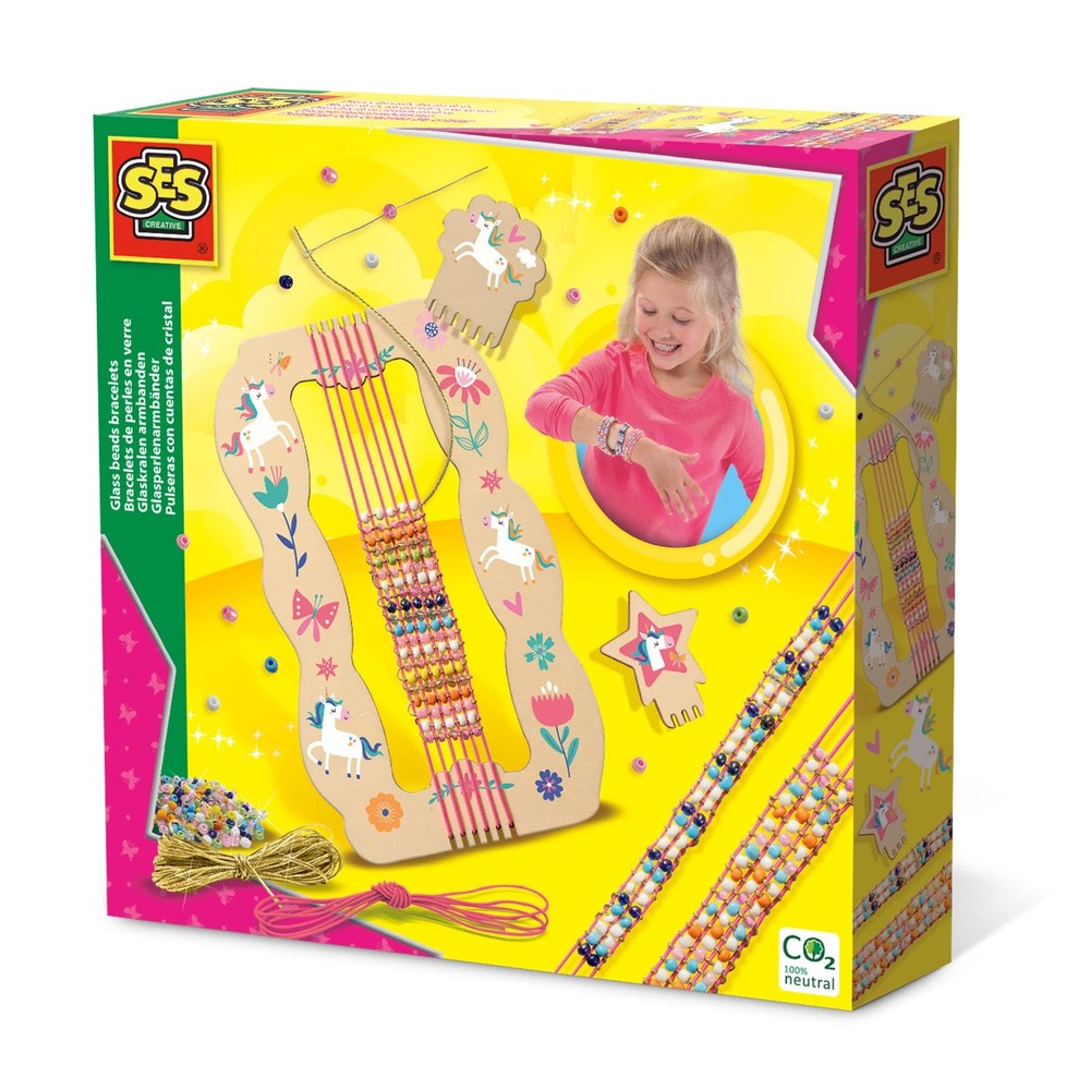 SES Creative 14745 Glass Beads Bracelets - Handy Wooden Frame Loom; Just Stretch