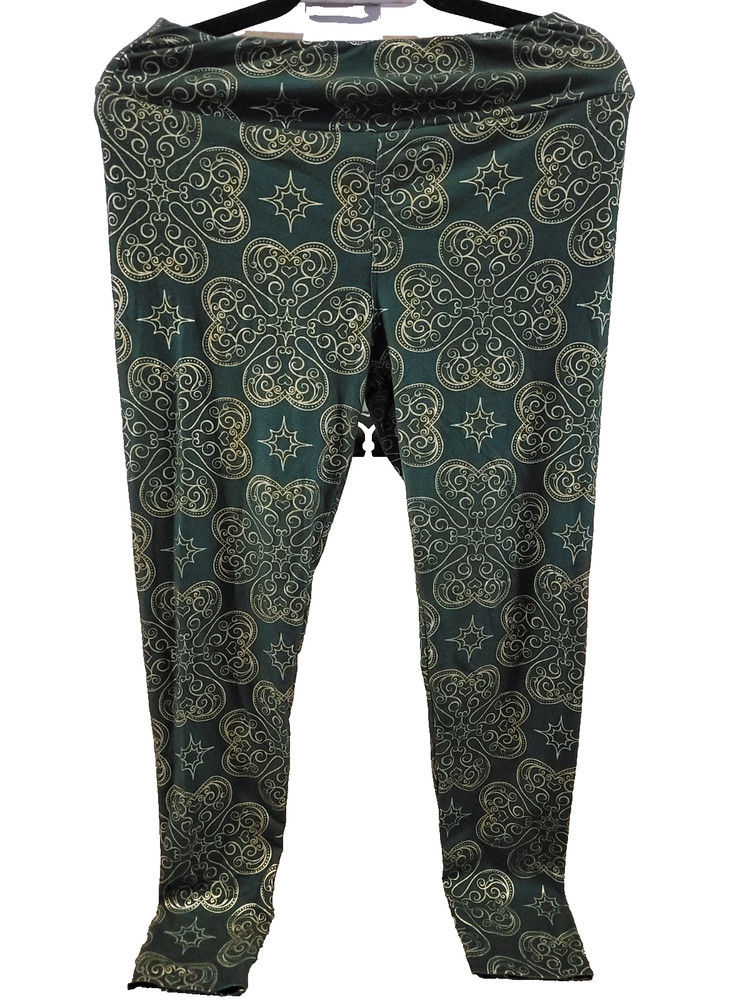 Women's St. Patrick's Day Leggings Green and Gold Shamrock Charlie's Project OS