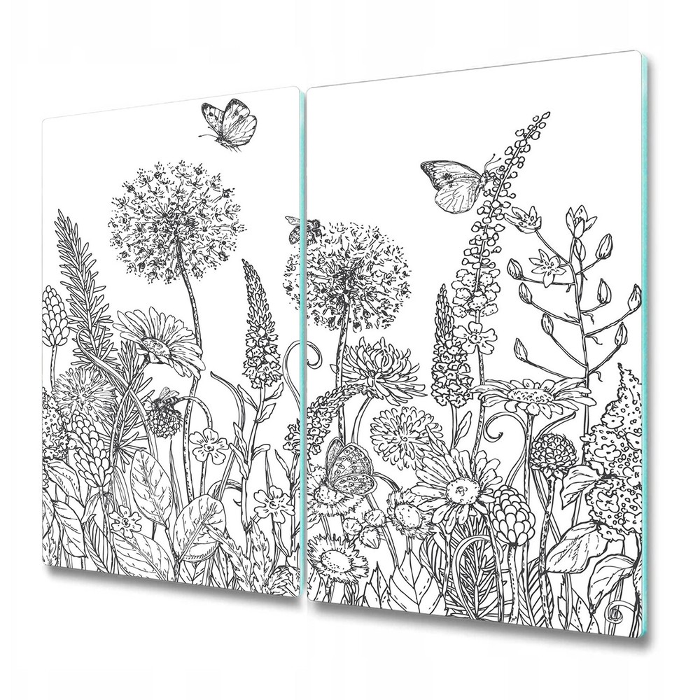 Glass Chopping Board Utensil Board Sketch flowers Black and white floral 2x30x52