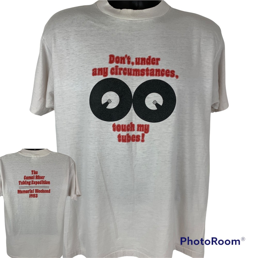 Vintage 80s Don't Touch My Tubes Comal River Texas T-Shirt Mens Large White