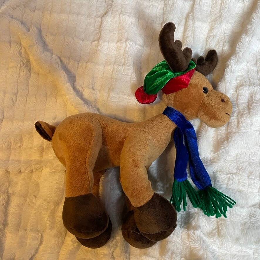 Winter Christmas Holiday Plush Formable Reindeer Scarf and Beanie Legs Adjust