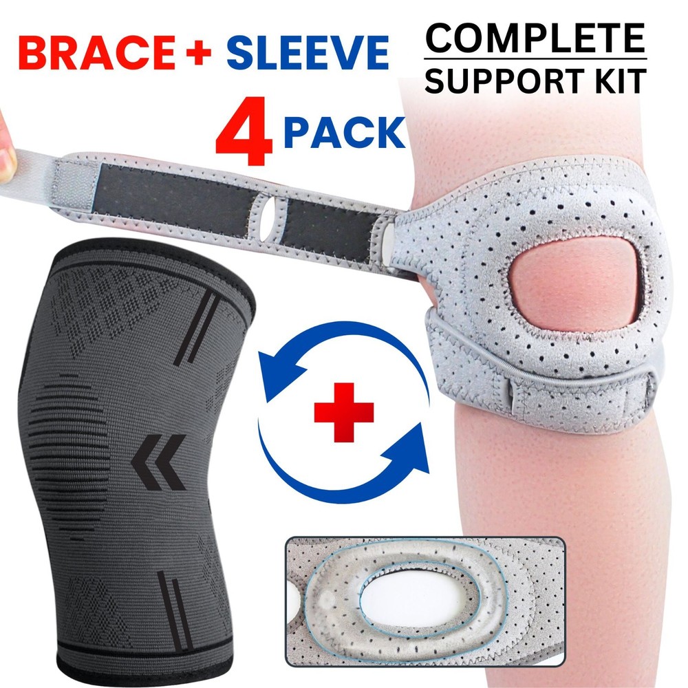 Knee Brace & Sleeve Set Neoprene Support Patella Stabilizer Compression Straps