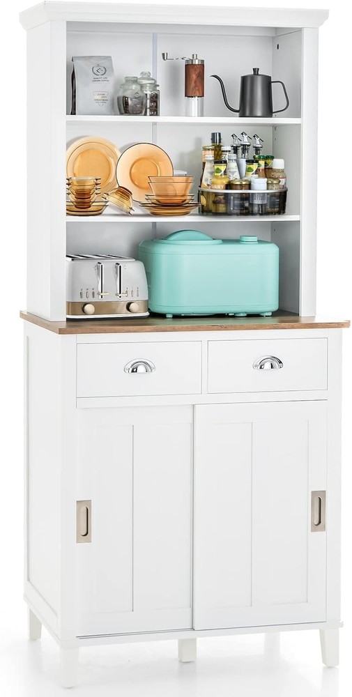 Kitchen Pantry Storage Cabinet, 67” Tall Buffet Hutch with Sliding Doors