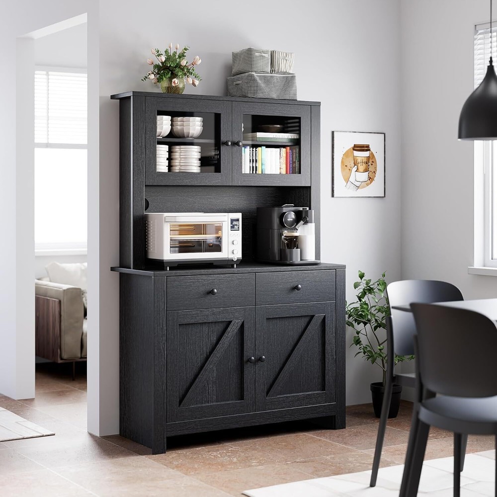 63.4 Inch Tall Kitchen Pantry Cabinet with Microwave Stand and Storage