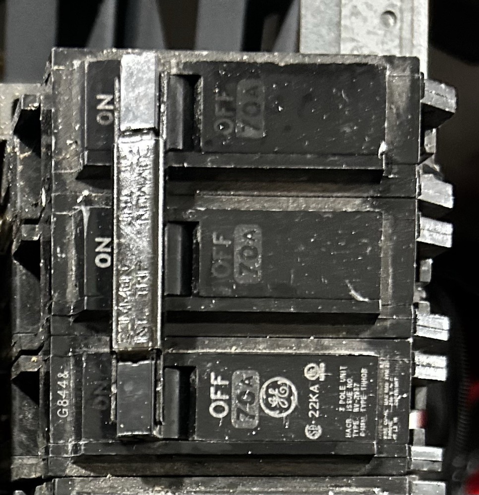 GE THQB32070 70 Amp 3 Pole 240V Bolt on Circuit Breaker