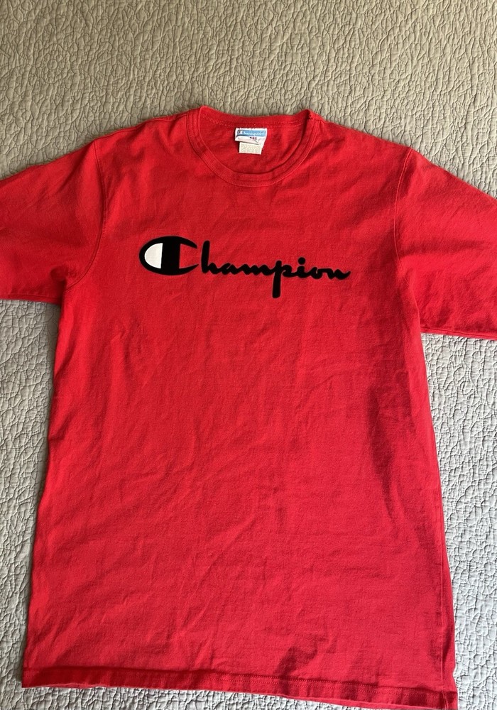 Champion Short Sleeve T-Shirt Men's Size Large Red Black Heritage Felt Script