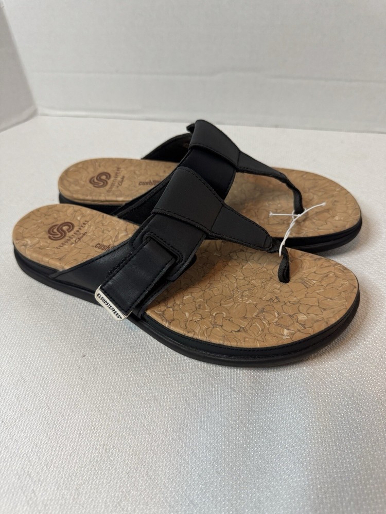 Clarks Women's Black Cloudsteppers June Reef Flip Flop Thong Sandals Size 7M