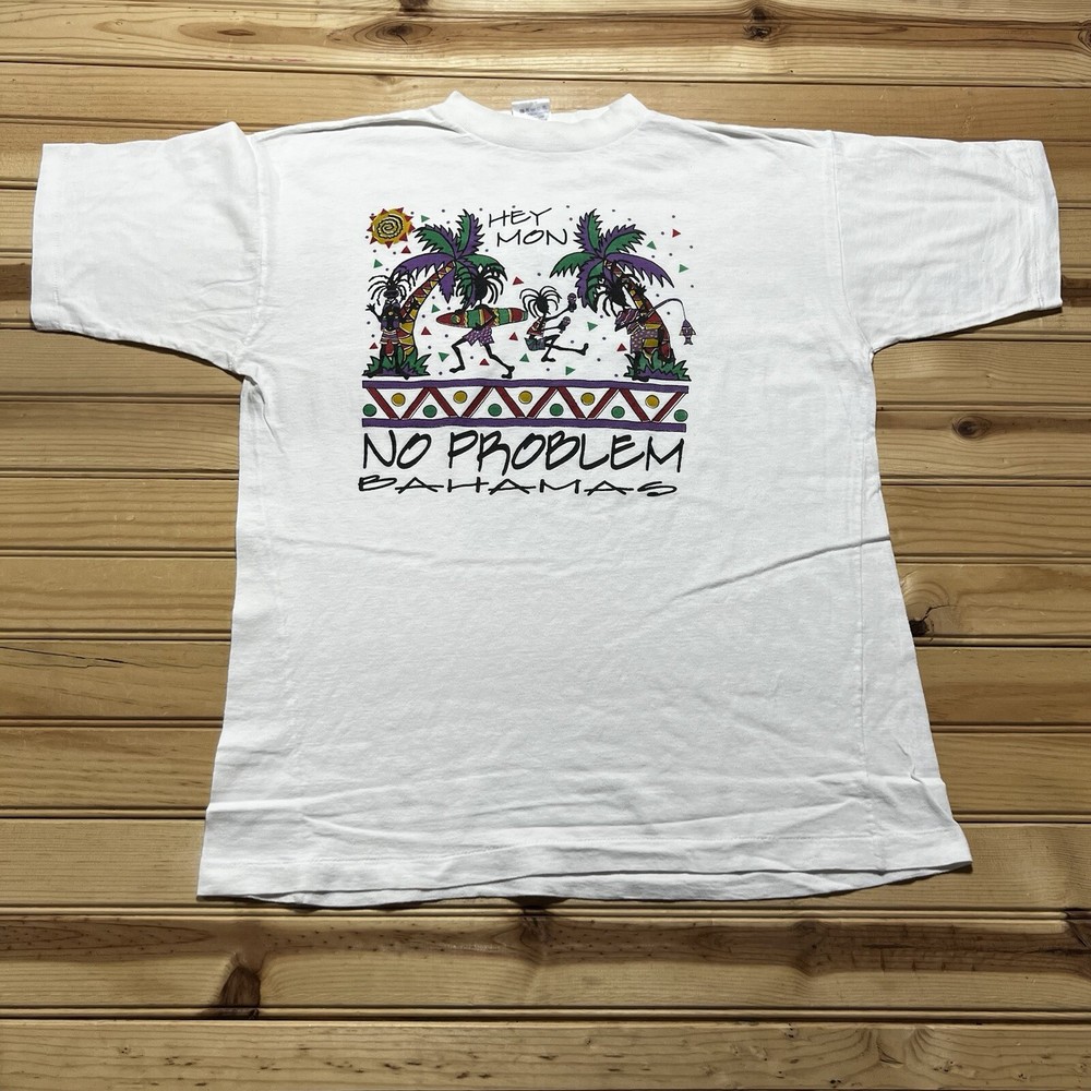 Vintage 90s “ No Problem ” Bahamas “ Hey Mon ” Beach Surf Art Shirt Size Large