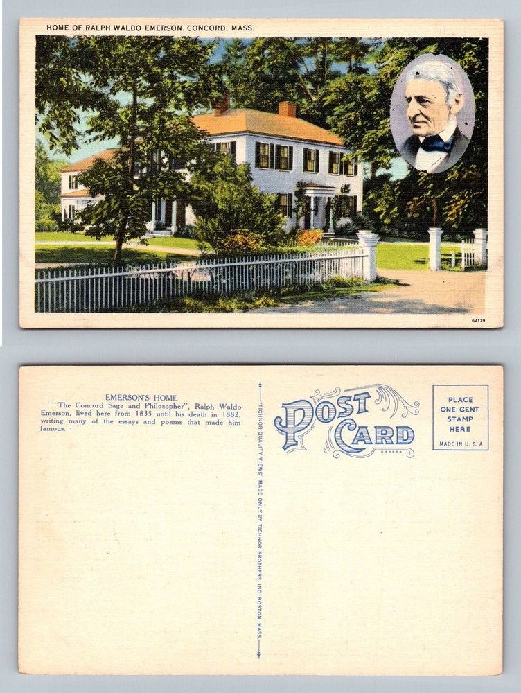 Concord, MA-Massachusetts, Ralph Waldo Emerson Home View Vintage Postcard