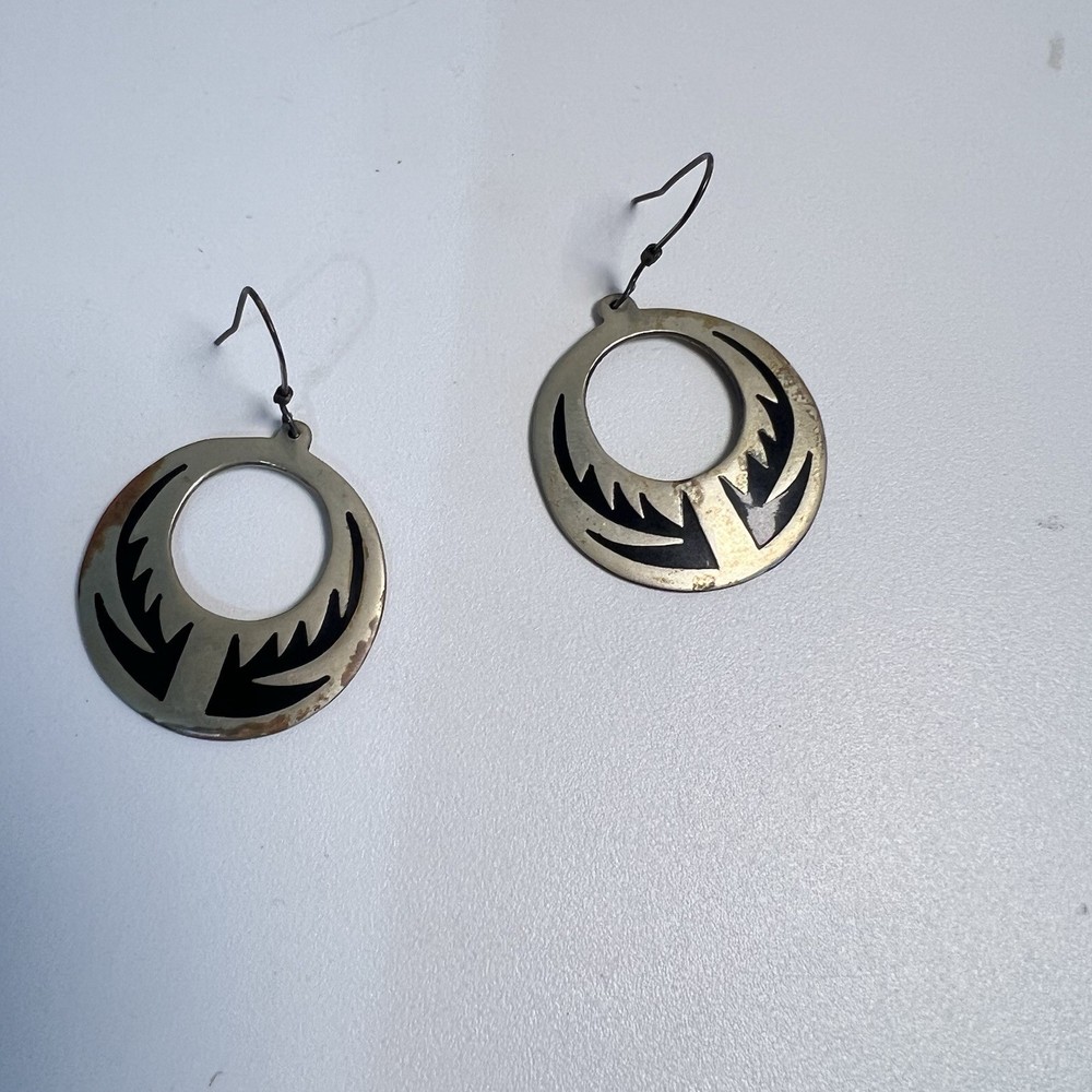 Vintage Mexico Alpaca Sterling Silver Hook Dangle Earrings